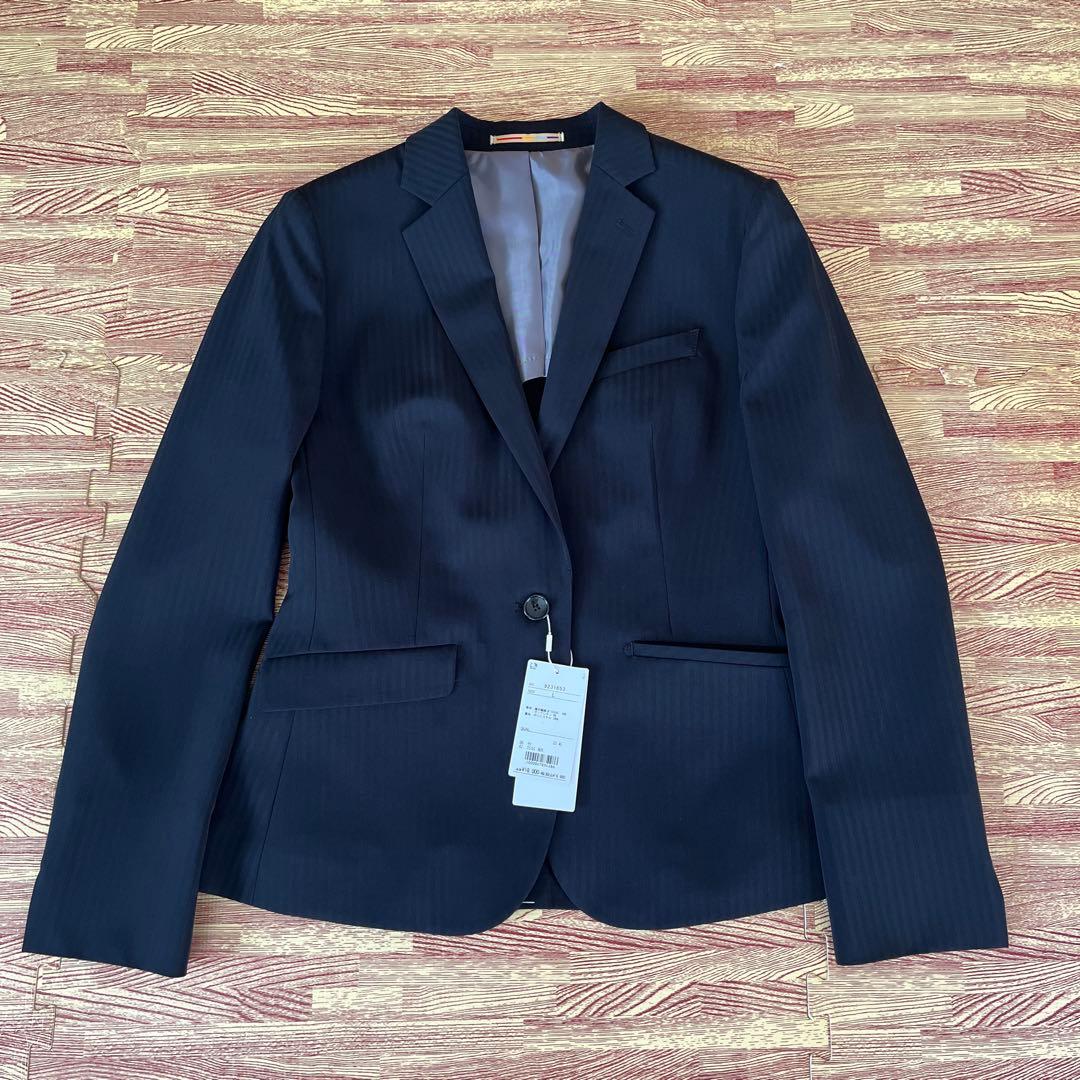 オリヒカ 洗えるストレッチセットアップ シャドーストライプ黒 3点セットL