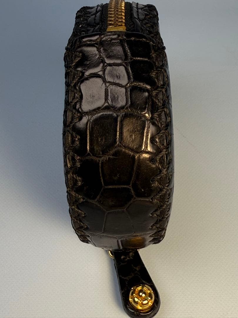 FUNNY製ファスナー付きクロコダイル丸型ポーチ