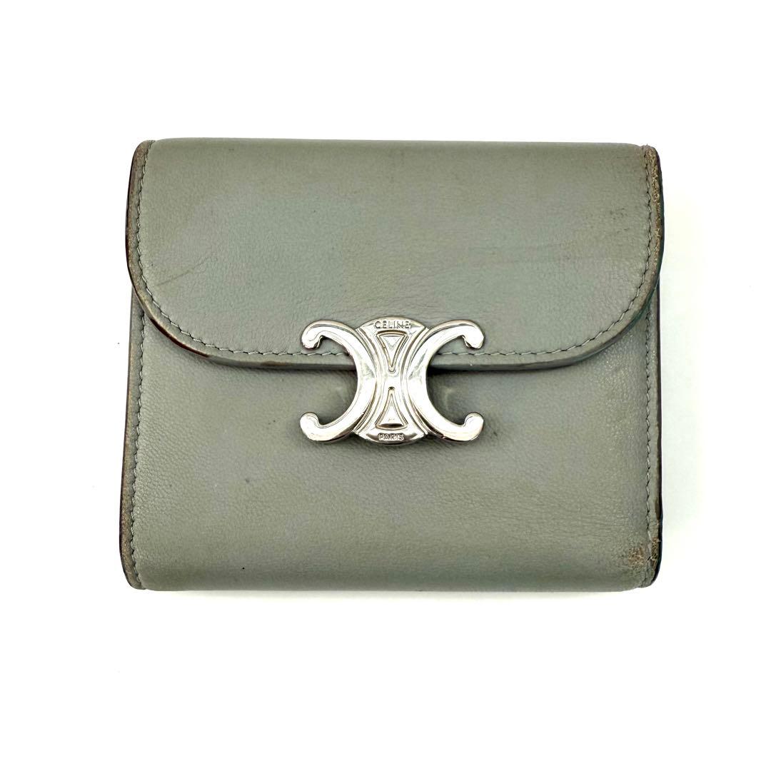 セリーヌCELINE トリオンフ スモールトリフォールド 3つ折り財布 グレー
