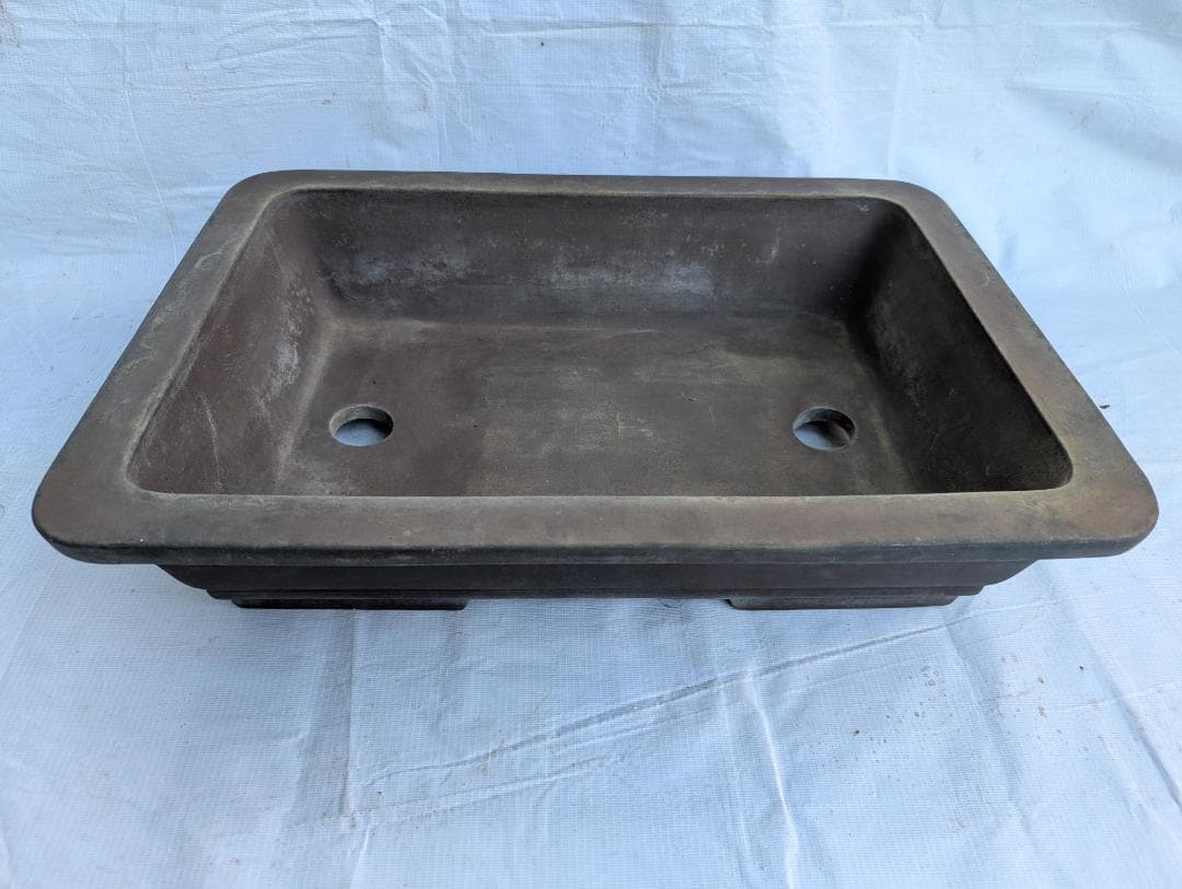 【大型盆栽鉢】一友印 長方形 55.5×40×13cm 無釉 植木鉢 盆栽鉢