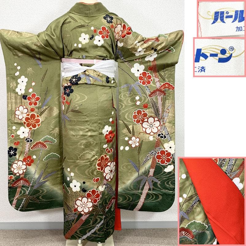 504z17.412y10.小物☆振袖 小柄な方にも 金彩 古典柄 松竹梅☆美品