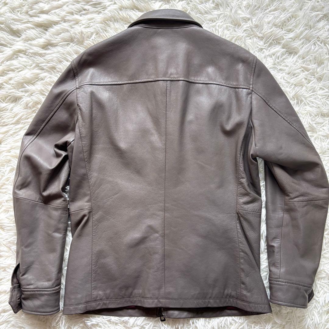 【極美品】Lサイズ 山羊革ゴートレザー ジャケット グレー ボルドーワインレッド