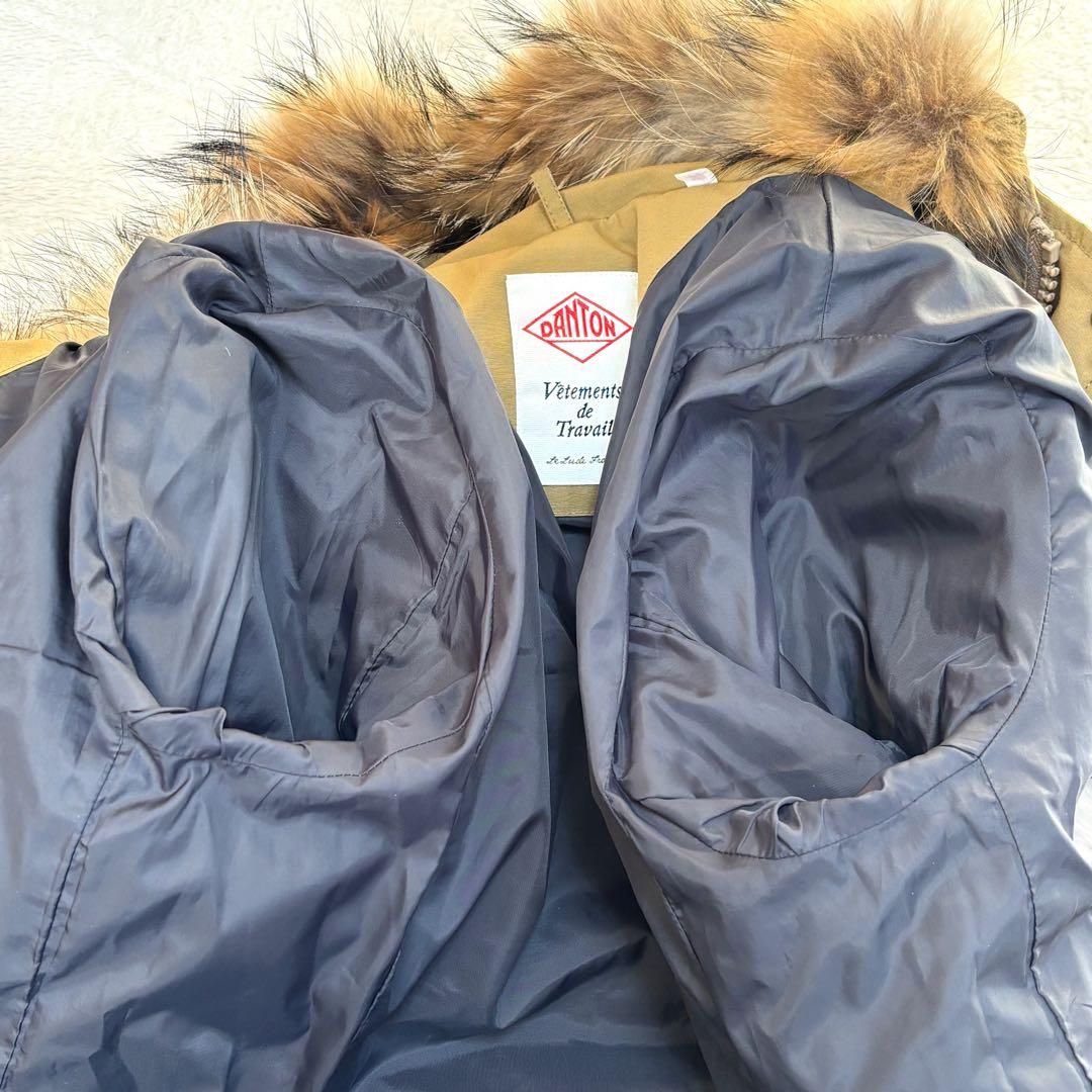 美品☆ダントン タッサー ダウンジャケット ロング タヌキファー ベージュ 36