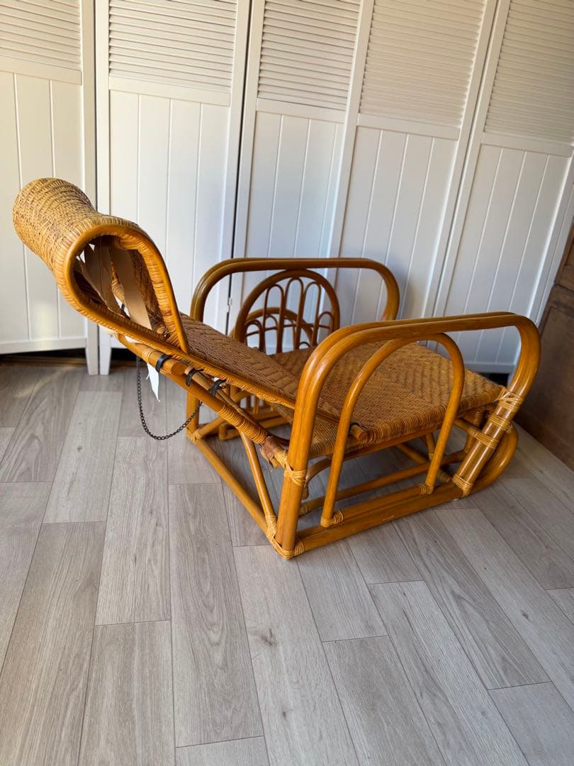 ラタンリクライニングチェア オットマン付き 籐家具 1人掛けソファー