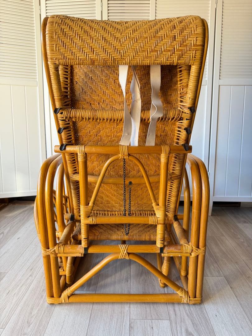 ラタンリクライニングチェア オットマン付き 籐家具 1人掛けソファー