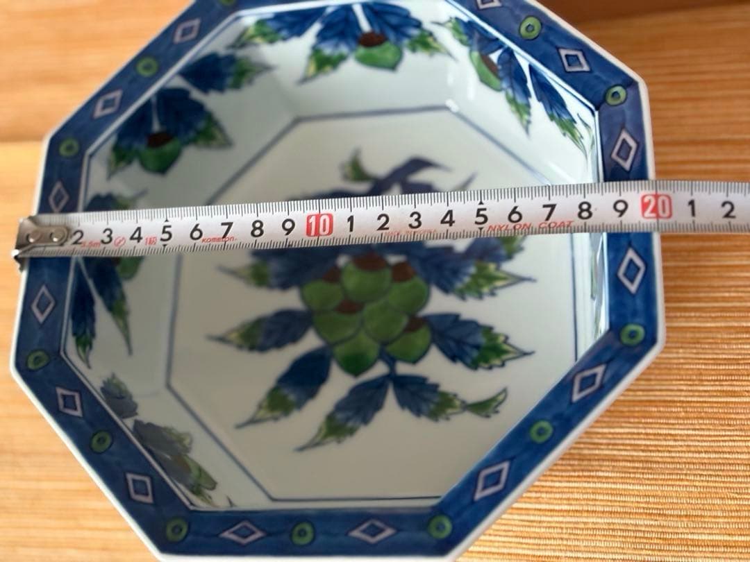 源右衛門　染錦八角形　栗絵　菓子鉢 未使用　 共木箱入　栞