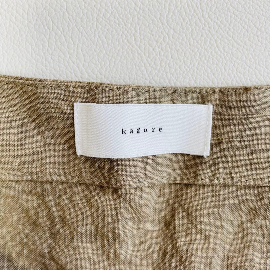 6010【美品】かぐれ　オールインワン　つなぎ　リネン　麻　ベージュ　ナチュラル