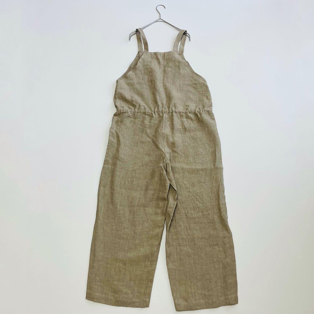 6010【美品】かぐれ　オールインワン　つなぎ　リネン　麻　ベージュ　ナチュラル