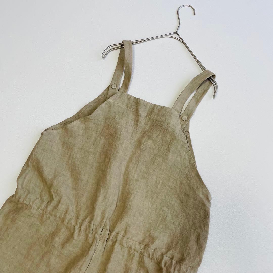 6010【美品】かぐれ　オールインワン　つなぎ　リネン　麻　ベージュ　ナチュラル