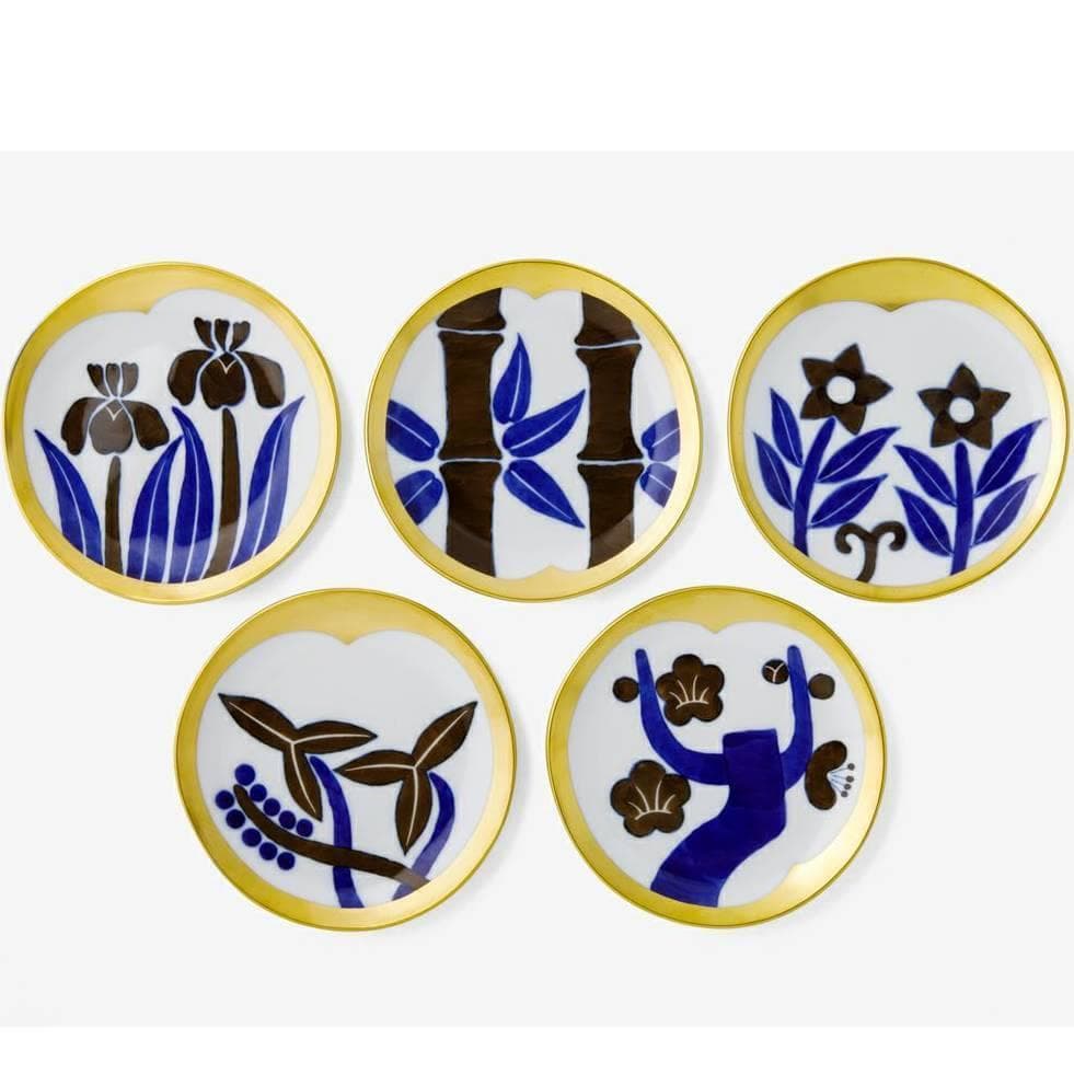 【新品】深川製磁　光琳風染付　銘々皿揃　５枚セット 宮内庁御用達
