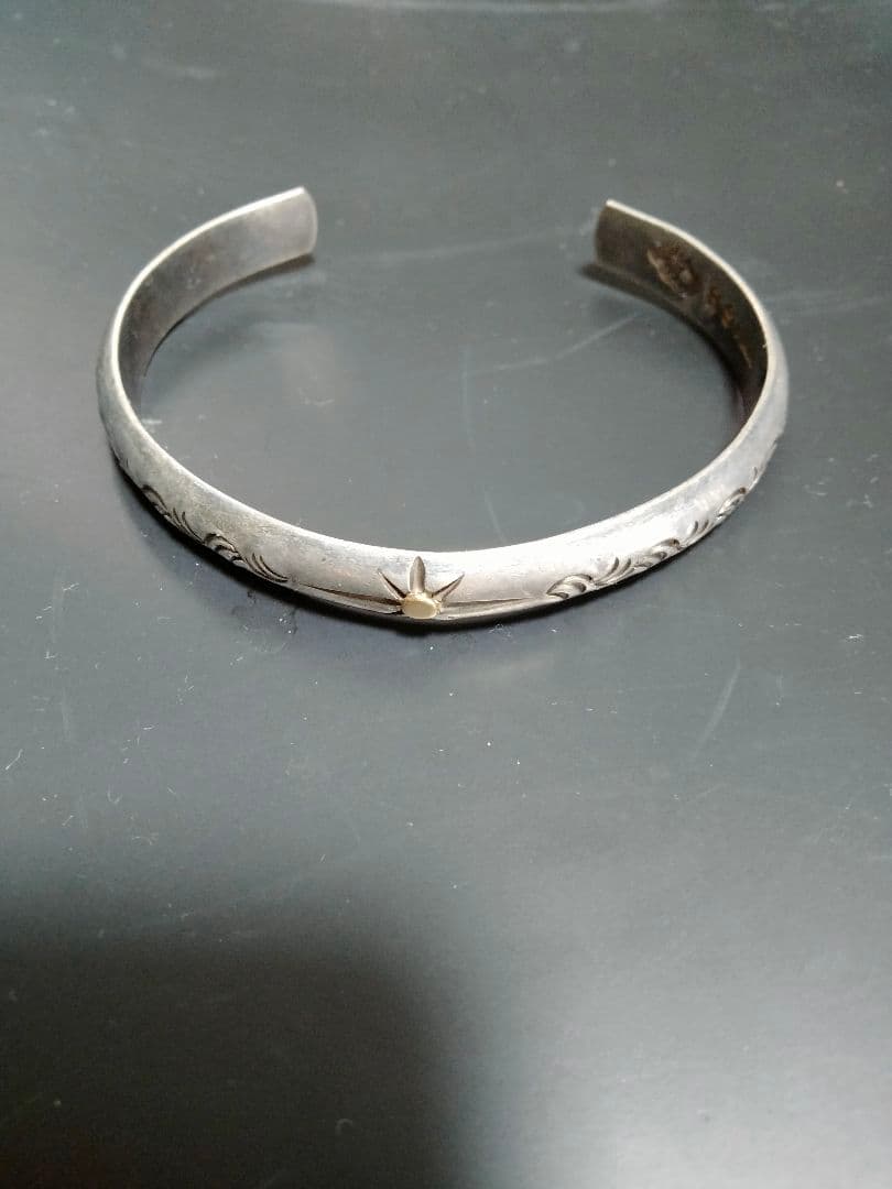 シルバー　バングル　ブレスレット　STERLING 唐草　ゴールドポイント