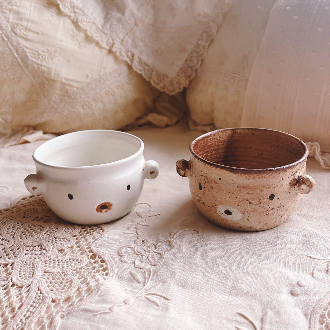 お値下げ！くまさん汁椀2個セット山田麻美さん　作家さん陶器　和風食器