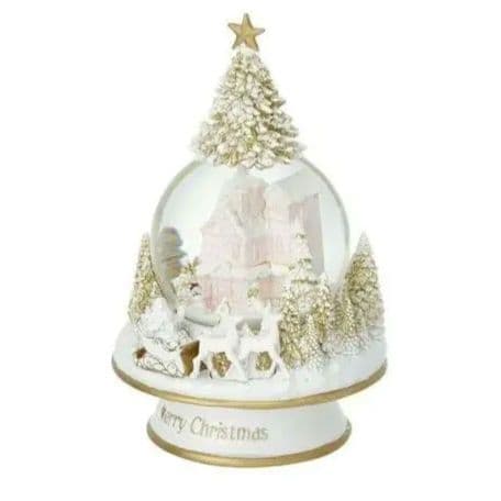 新品 オルゴール インテリア スノードーム ツリータウン XL ピンク 街 雪