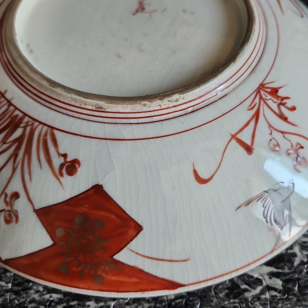 -02//x15　九谷焼　古九谷　赤絵　花鳥人物紋　レトロ