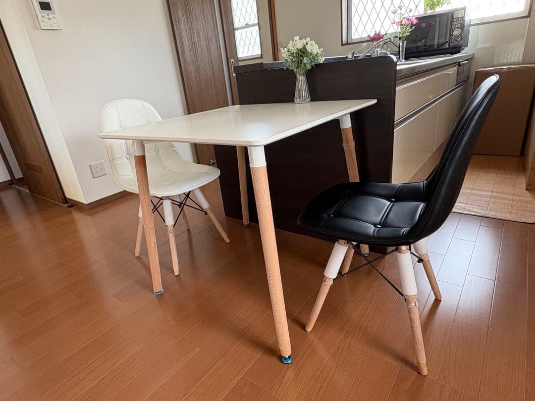 ダイニングテーブル3点セット 四方形テーブル80cm チェア クッション 木製