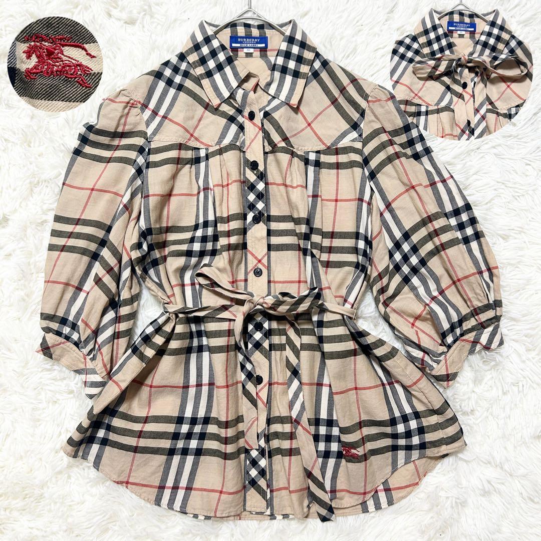 2way✨バーバリーブルーレーベル パフスリーブブラウス ノバチェック 赤刺繍
