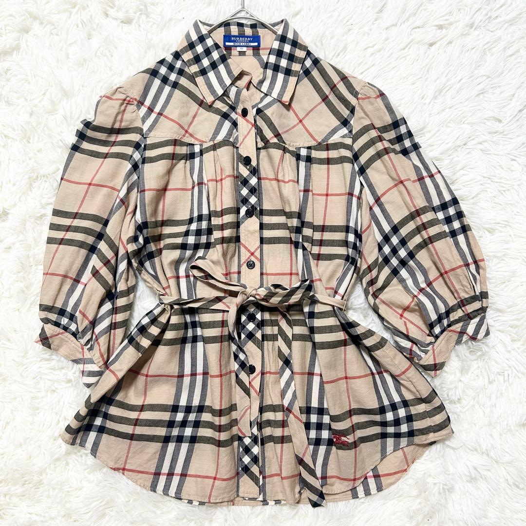 2way✨バーバリーブルーレーベル パフスリーブブラウス ノバチェック 赤刺繍