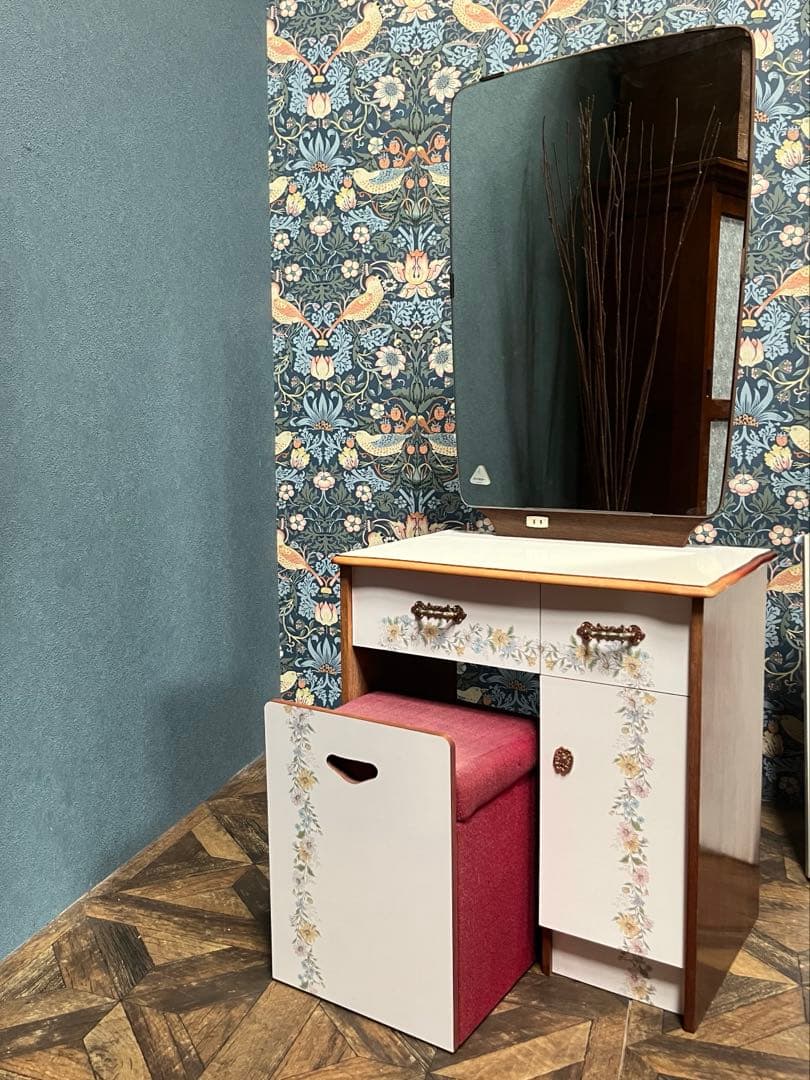 鏡台 ドレッサー 椅子 セット インテリア 昭和レトロ 当時物 花柄レトロポップ