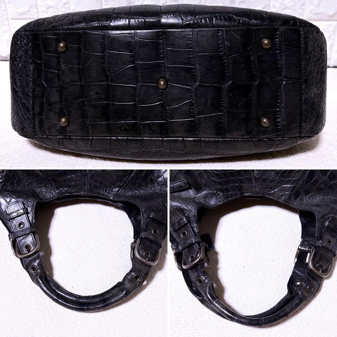 【美品】JRA クロコダイル トートバッグ センター取り ブラック ハーフムーン