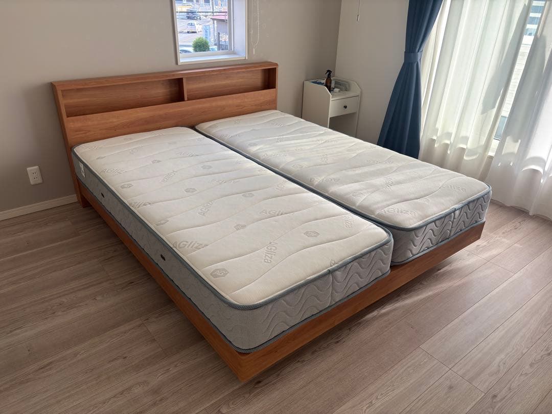 フランスベッド クイーンサイズ セミシングルマットレス2枚 ベッド一式 美品