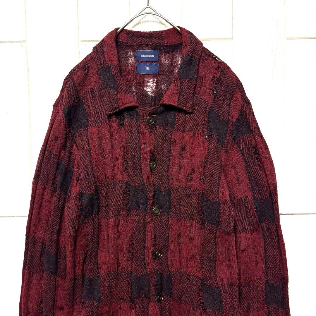 希少 MIHARA YASUHIRO ダメージ加工 ウール チェック シャツ S
