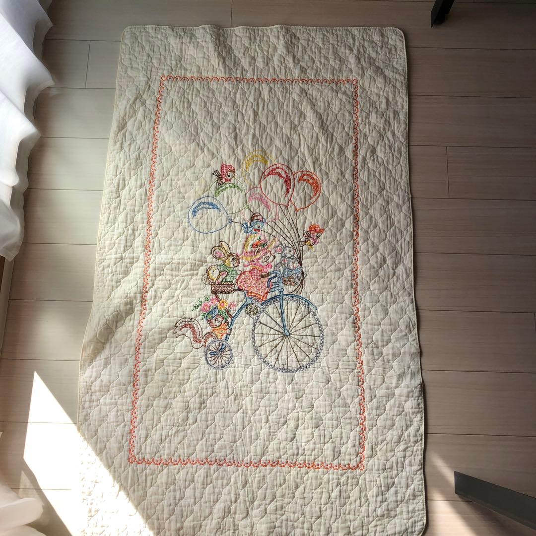 ハンドメイド　ビンテージ　刺繍　キルト　50s 60s 70s キルト生地