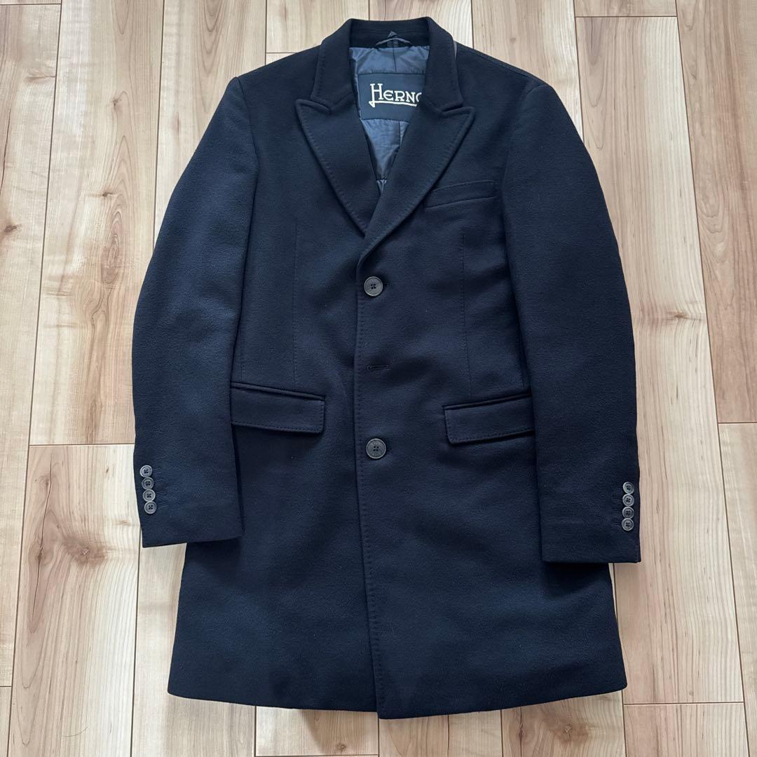 HERNO ライナー カシミヤ チェスターコート 42 ネイビー
