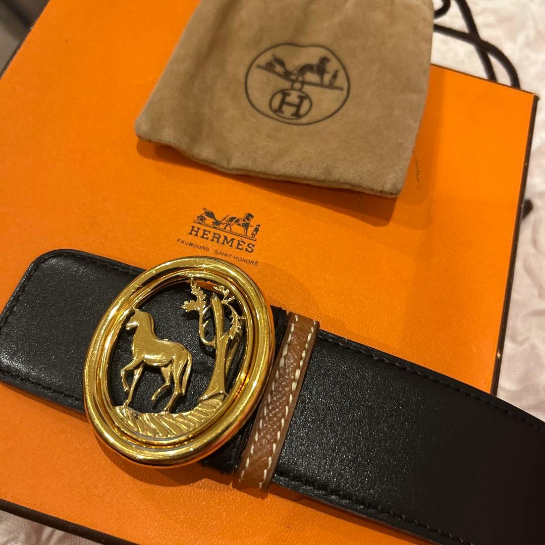 Hermès リバーシブル　レザー ベルト 85-95