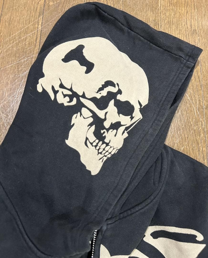 ＊VANSON ワッペン ハイネック 指穴 ボーン 骨 ジップパーカー M