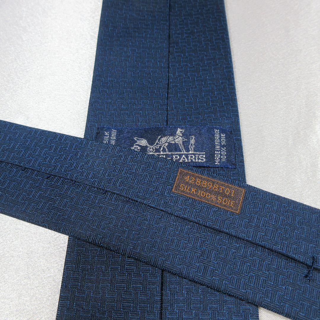 エルメス　H織り　ファソネ　星座　ネイビー　ネクタイ