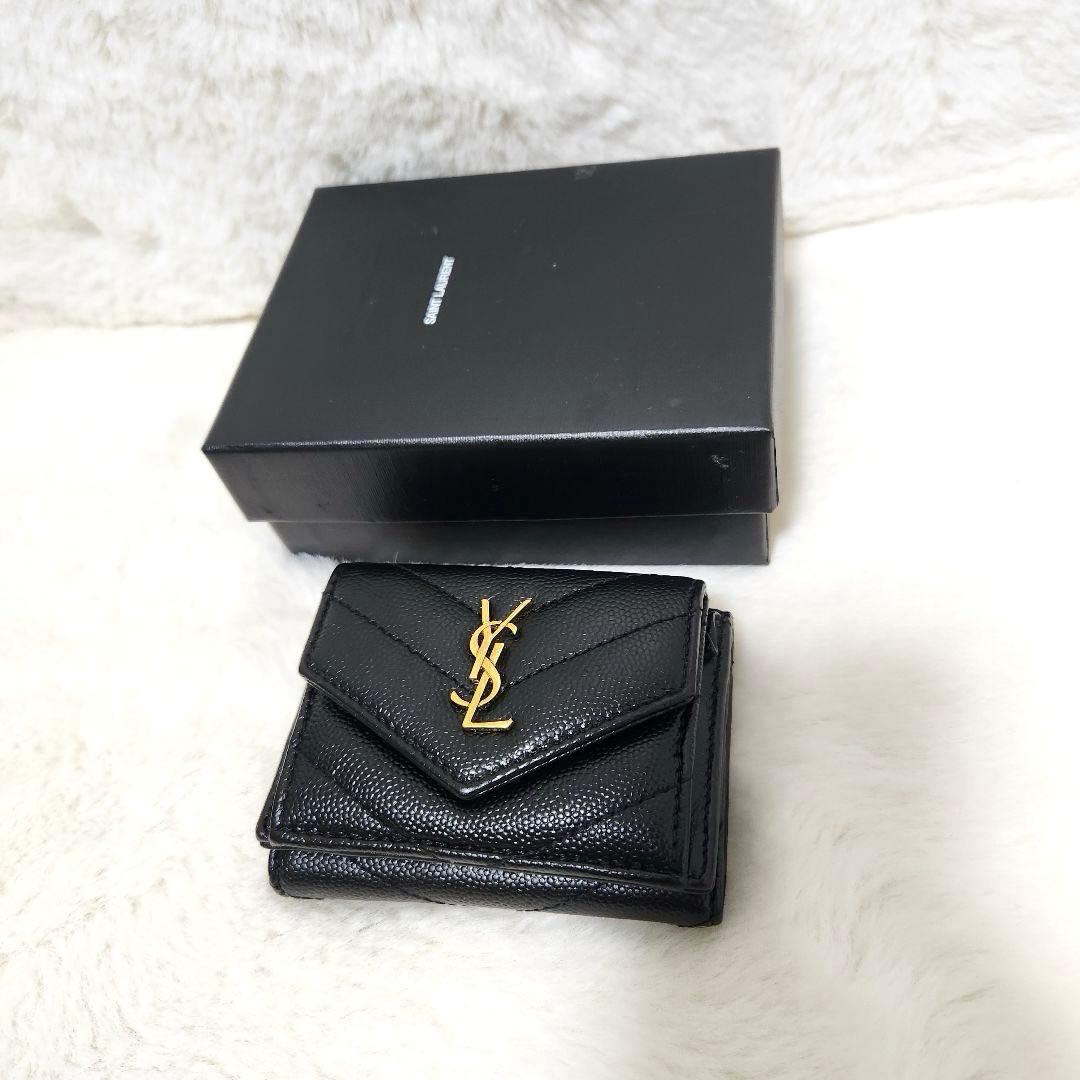 ✨極美品　付属品あり✨サンローラン　三つ折り　カサンドラ　ブラック　レザー　黒