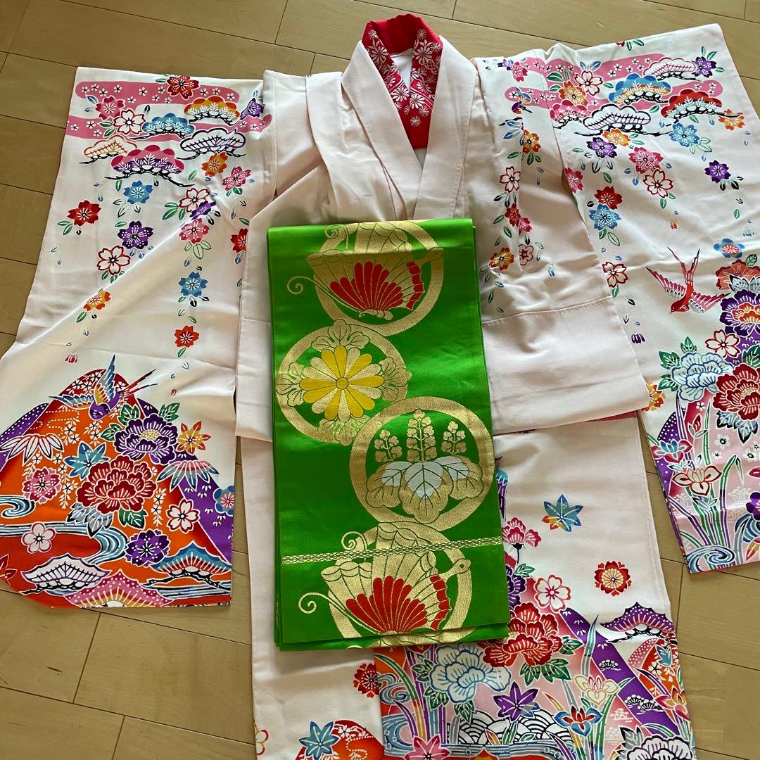 紅型　七五三　7歳　正絹着物セット　四つ身　四ツ身　七歳　花鳥柄