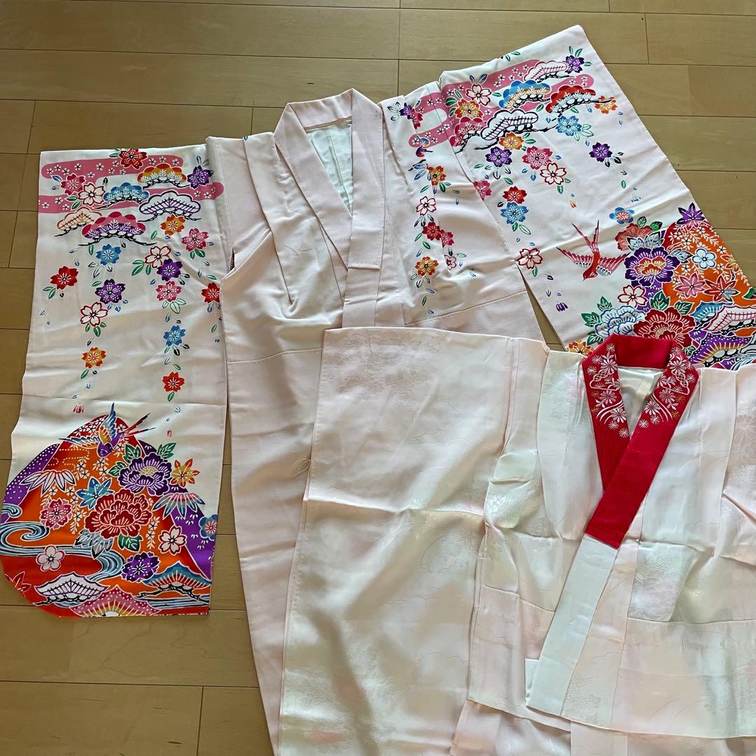 紅型　七五三　7歳　正絹着物セット　四つ身　四ツ身　七歳　花鳥柄