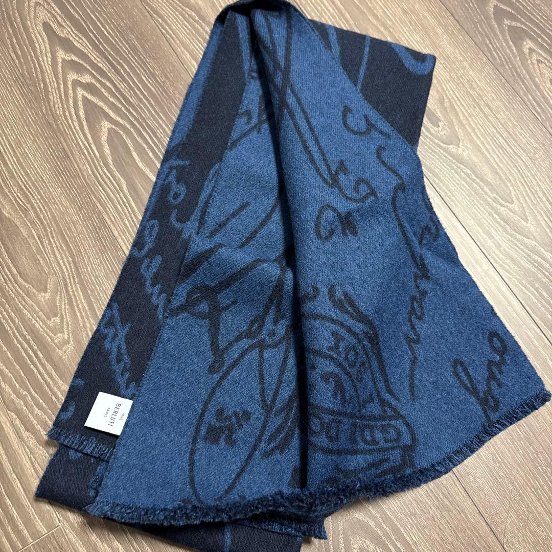 正規　ネイビー ウール100% マフラー イタリア製