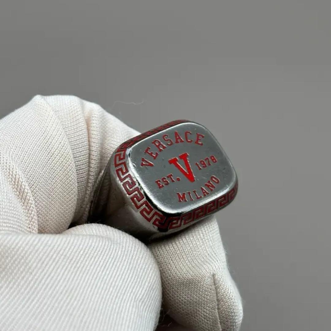 VERSACE 希少 ロゴ リング シルバー レッド シグネットリング