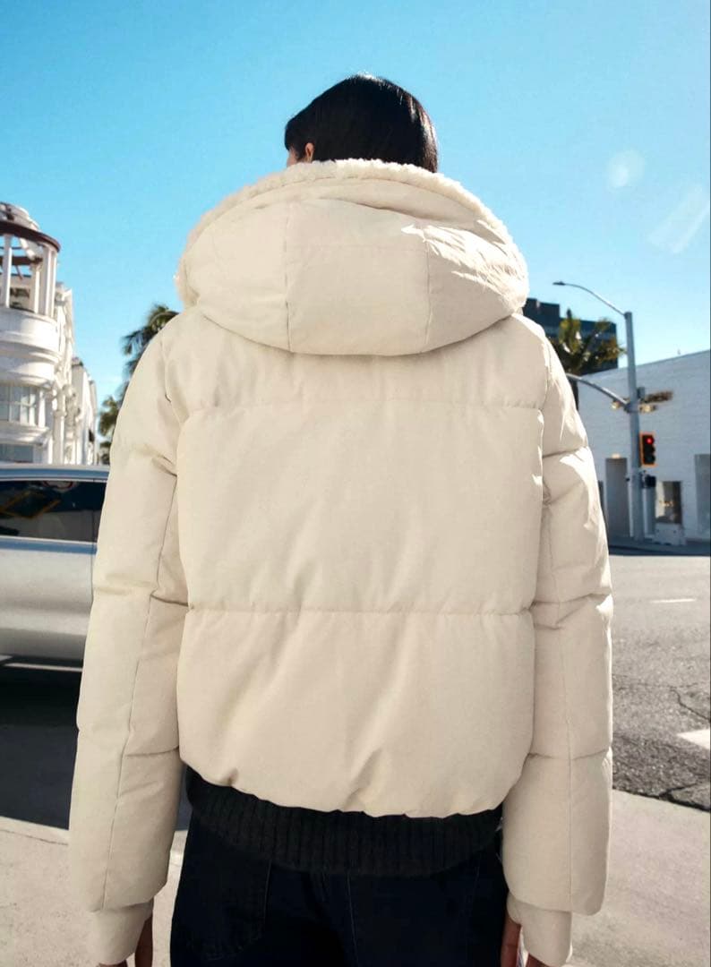【ZARA】ザラ L フェイクシープスキンフード付き撥水ウィンドブレーカー 白