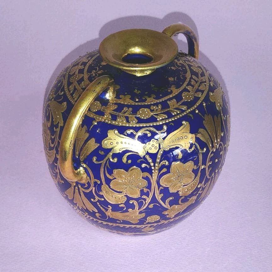 オールドノリタケ メイプルリーフ コバルト 金盛り 小壷