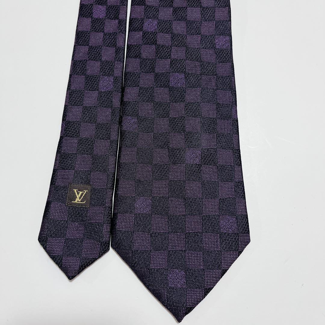 美品 ルイヴィトン ネクタイ ハイブランド ダミエ柄 光沢 ジャガード織り 希少