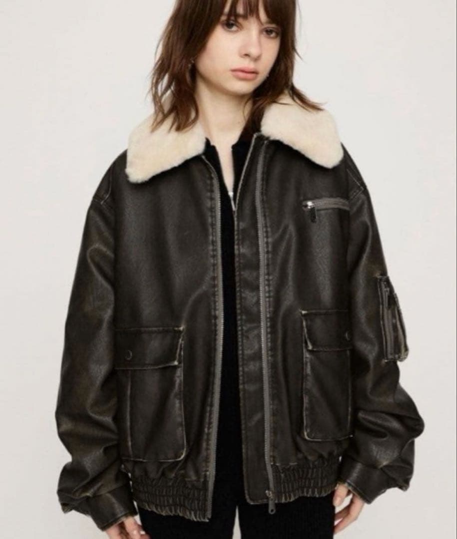 SLY ファー付きレザージャケット ヴィンテージ フェイクレザーショートブルゾン