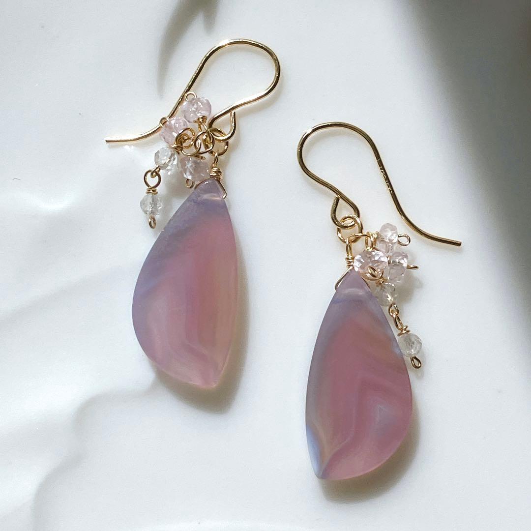 Kaya◆パープルアゲート×シルキーピンクサファイアピアス✧14kgf