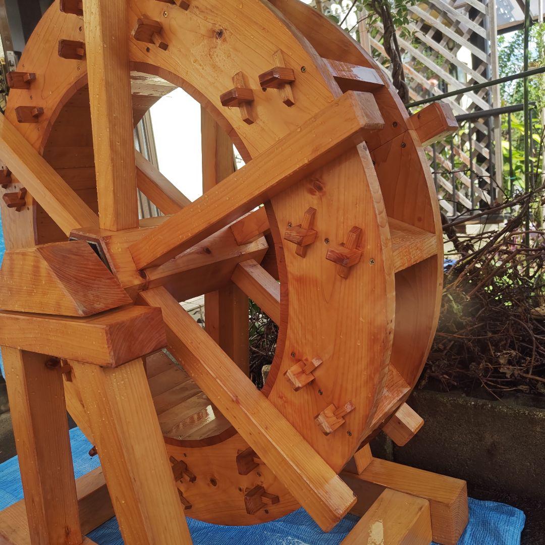 手作り 木製水車 庭園 和風 オブジェ 置物 完動品　90㌢