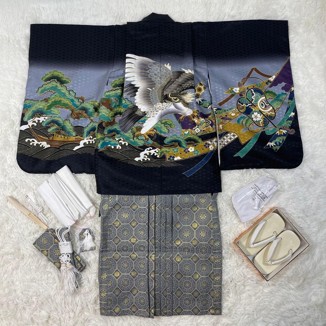 七五三　753 男の子　5歳　フルセット　鷹　袴　着物　羽織　前撮り　箱あり