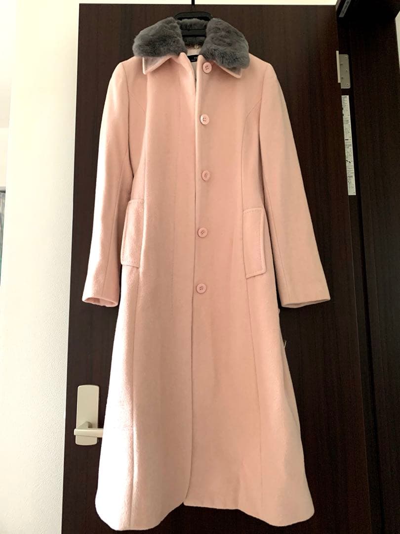 【美品】INED カシミア アンゴラ ファー襟付きピンクロングコート 11