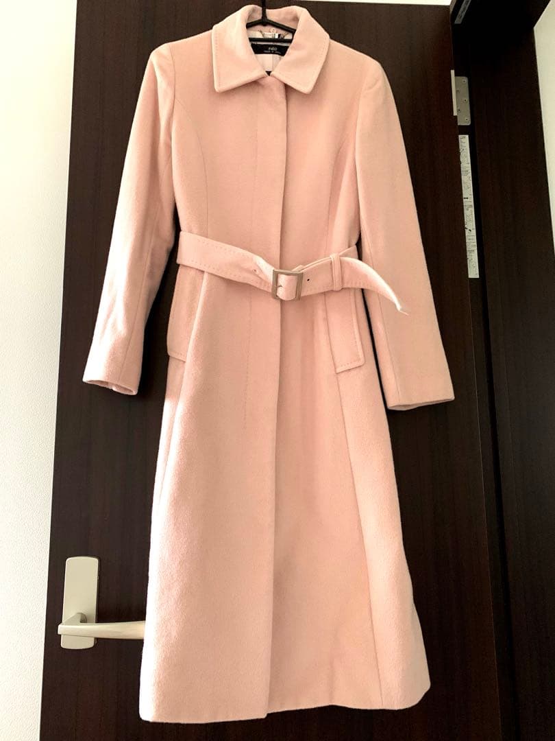 【美品】INED カシミア アンゴラ ファー襟付きピンクロングコート 11