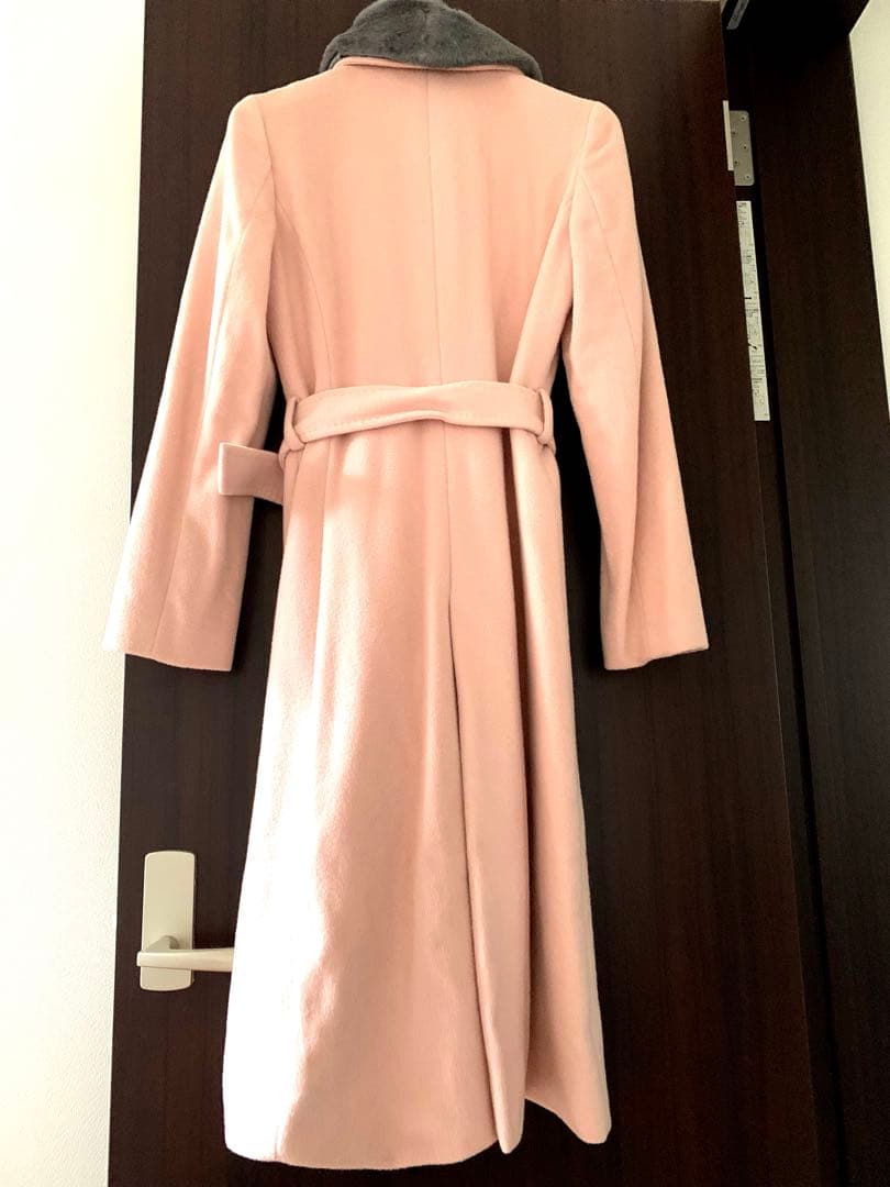 【美品】INED カシミア アンゴラ ファー襟付きピンクロングコート 11