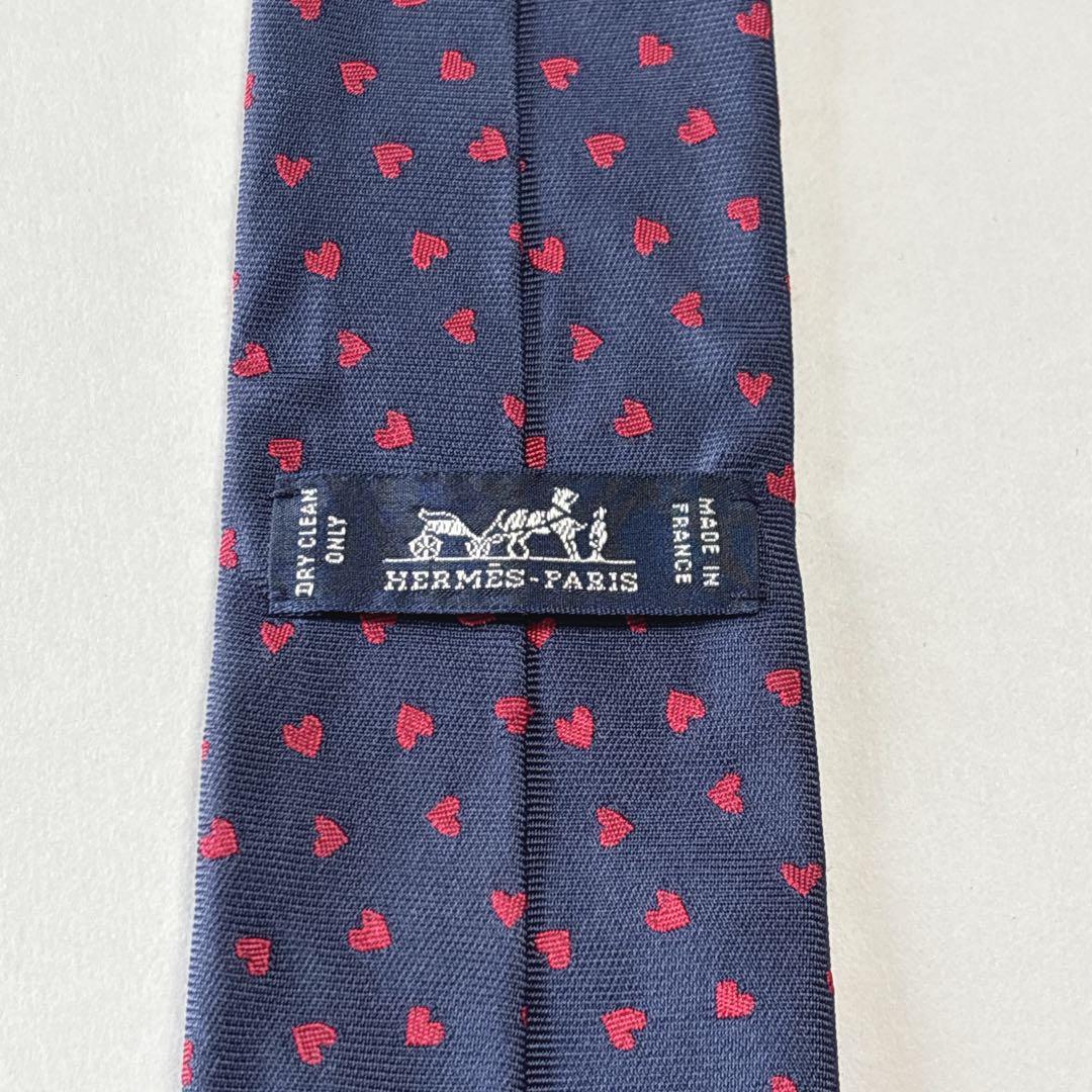 エルメス ネクタイ シルク ハート柄 339317T 現行モデル 刺繍 ネイビー