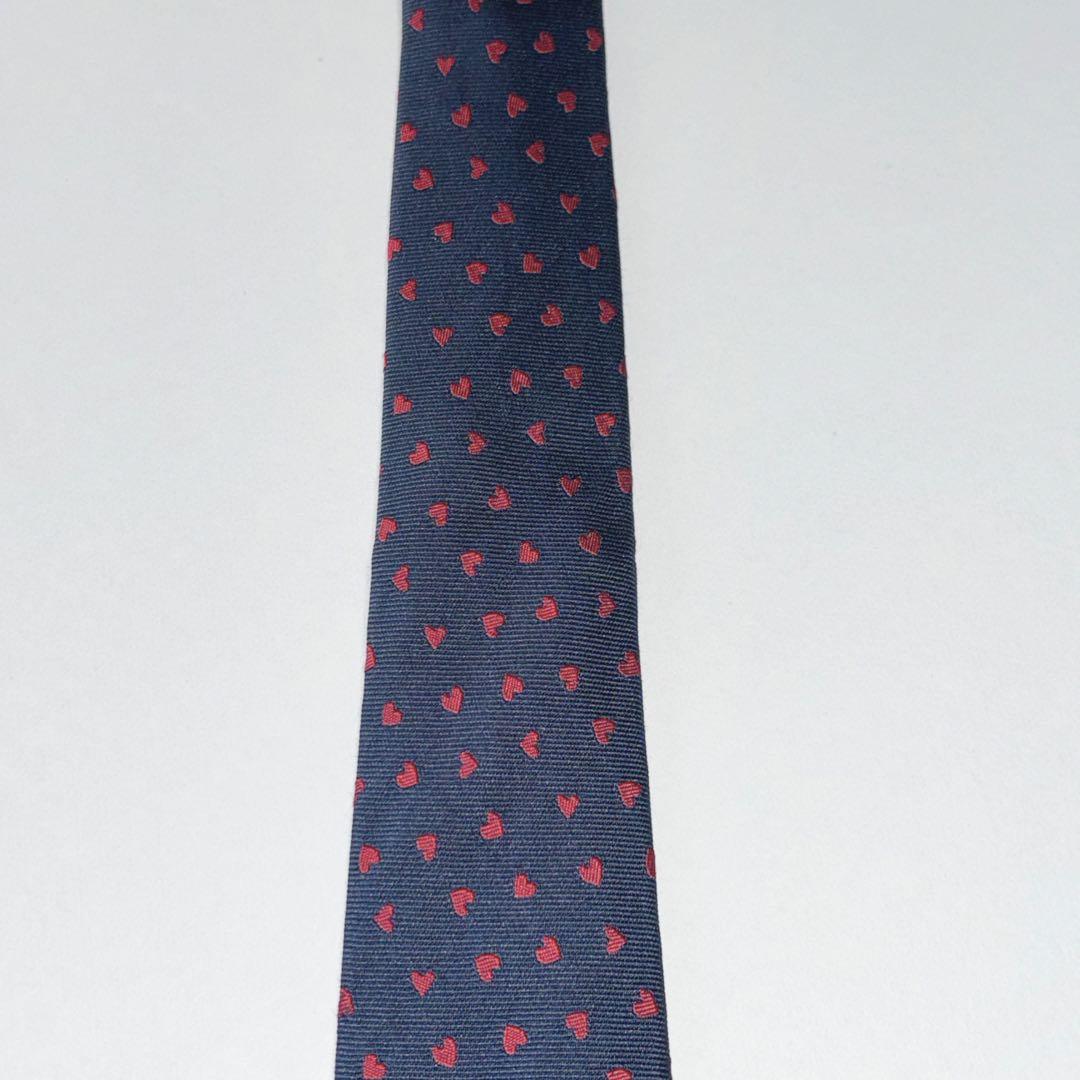 エルメス ネクタイ シルク ハート柄 339317T 現行モデル 刺繍 ネイビー