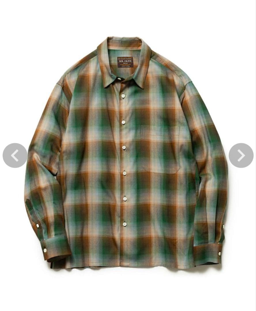 【新品未使用】MR OLIVE　長袖チェックシャツ　グリーン　Lサイズ