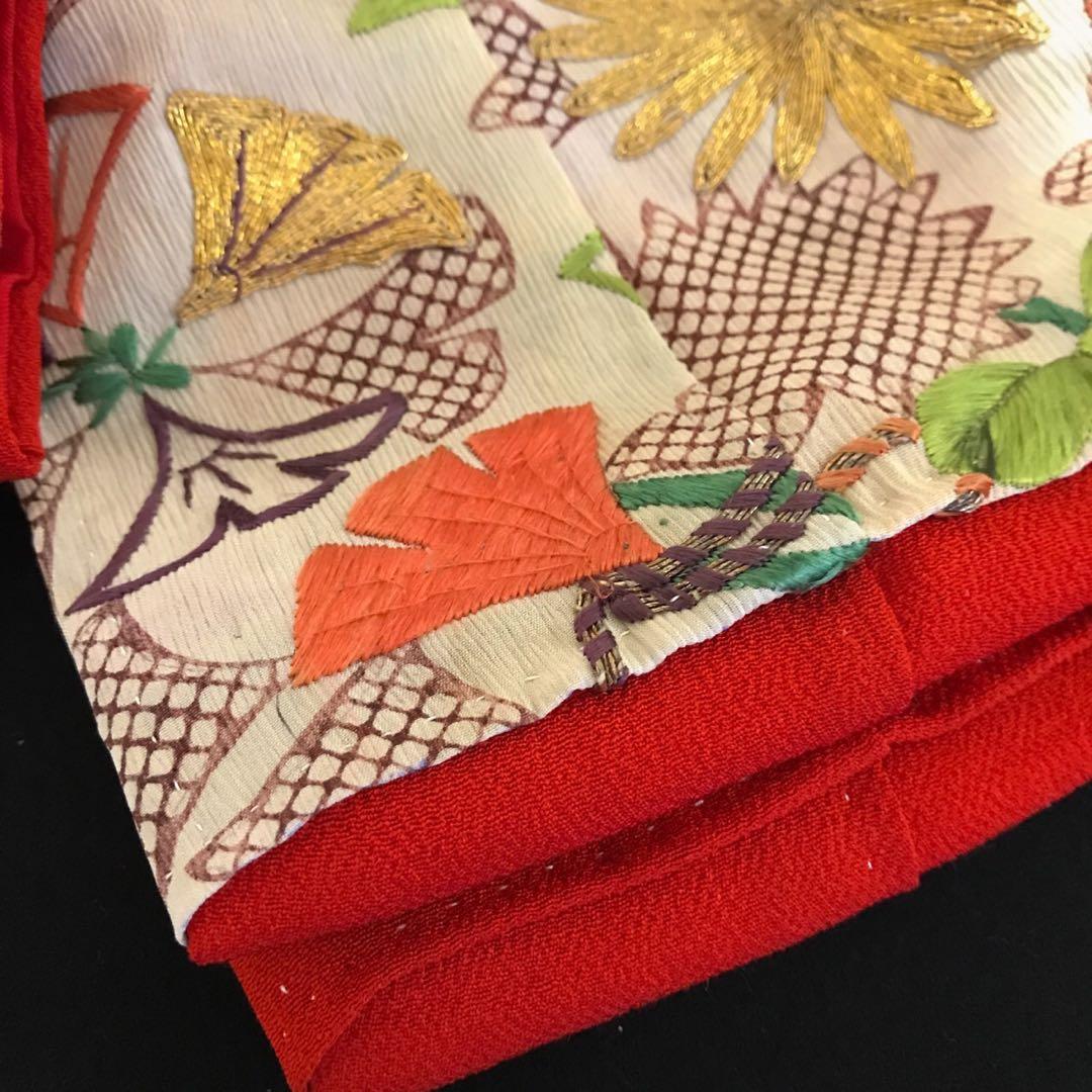 ＊ 市松人形 12号 刺繍裂 着物 下着 帯 セット ＊ アンティーク 古裂