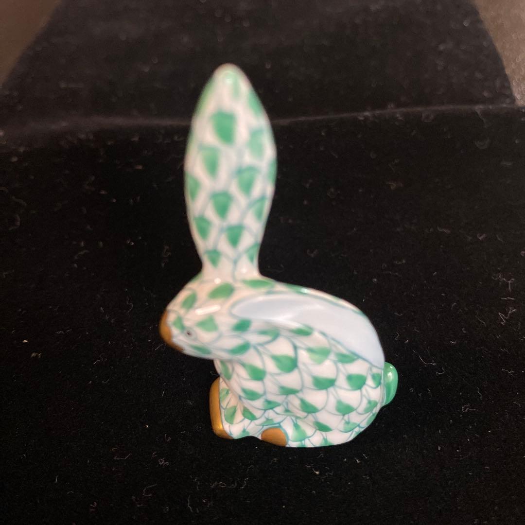 HEREND ヘレンド フィギュリン うさぎ フィッシュネット グリーン